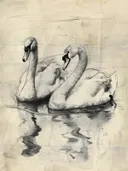 Twee zwanen getekend in schetsstijl