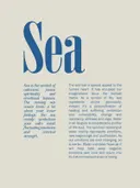 Typografische poster met het woord Sea en begeleidende tekst