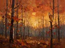 Uil in diep het landschap tussen de bomen, schilderij van uil