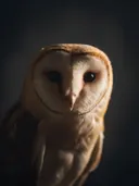 Studiofoto van uil in diepzwart, tegen een achtergrond in diepzwart