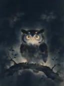 Uil in inktzwart, schilderij van een uil, oosterse stijl
