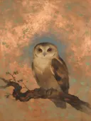 Schilderij van een uil, oosterse stijl in koper en turkoois