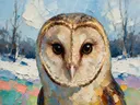 Uil portret in de sneeuw, schilderij van uil portret