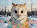Uil portret in warm de sneeuw, schilderij van uil portret