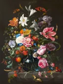 Vaas met bloemen van Jan Davidsz. de Heem: bloemen met boeket, lelies, tulpen en rozen, in bont op donker
