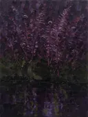Varen aan de oever in aubergine, schilderij van varen van dichtbij