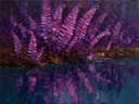 Varen aan de oever in violet, schilderij van varen onder de hemel