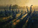 Varen in de weide in inktblauw, schilderij van varen onder een storm