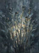 Varen in groepjes in leisteen, schilderij van varen aan de bosrand