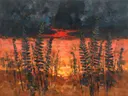 Varen onder een storm in antracietkoraal, schilderij van varen onder een storm