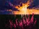 Varen onder een storm in fuchsia, schilderij van varen