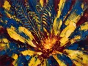 Varen van dichtbij in blauwgeel, schilderij van varen van dichtbij