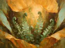 Varen van dichtbij in zeegroen, schilderij van varen van dichtbij
