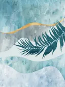 Varenbladeren op aquarelvlak met goud, abstract schilderij