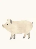 Schilderij met minimalistisch varkentje in crème tinten