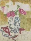 Vase with Pink Flowers van George Hendrik Breitner: bloemen met bloemen, roze, losse toets en boeket, in roze en crème
