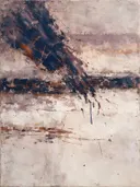Meswerk schilderij, veeg in de hoek in Woestijnzonsondergang