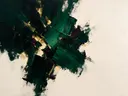 Paletmes abstract schilderij, veeg in de hoek in smaragd en zwart