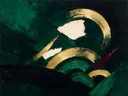 Paletmes abstract schilderij, veeg in smaragd en zwart