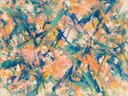 Action painting schilderij, veeg (sweep) in fel jade