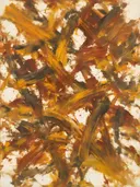 Action painting schilderij, veeg (sweep) in saffraan en roest