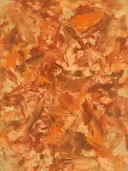 Action painting schilderij, veeg (sweep) in terracotta