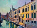 Venetie, kanaal in kleurrijk modern, schilderij van Venetie