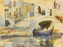 Venice Bridge with Figures, lot.7 van John Singer Sargent: stad met Venetië, brug, gracht en figuren, in licht oker en blauw