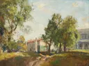 Vergezicht met figuren en gebouwen van Harry Mitton Wilson: landschap