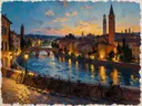 Verona, Ponte Pietra in avondlicht, schilderij van Verona
