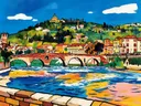 Verona, Ponte Pietra in vlakke acryl, schilderij van Verona