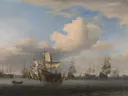 Landschapsschilderij 'Veroverde Engelse Schepen Na de Vierdaagse Zeeslag' naar Willem van de Velde