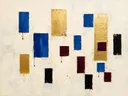 Kwastslag schilderij, verspreide blokken in Royal Blauw