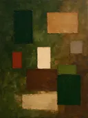 Paletmes abstract schilderij, verspreide blokken in aardetinten