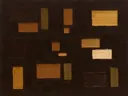 Paletmes abstract schilderij, verspreide blokken in karamel