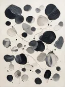 Kwastslag schilderij, verspreide organische vormen in Grafiet Mono