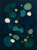 Paletmes abstract schilderij, verspreide vormen in diepgroen