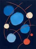 Paletmes abstract schilderij, verspreide vormen in hemelsblauw