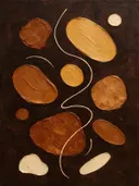 Paletmes abstract schilderij, verspreide vormen in kaneel en karamel