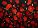 Paletmes abstract schilderij, verspreide vormen in vuurrood
