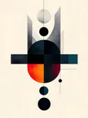 Verticaal Bauhaus-schilderij met totemvorm in oranje en zwart