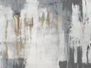 Abstract schilderij met verticale druiplijnen in wit en terracotta