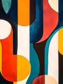 Abstract schilderij met verticale golfvormen in blauw en rood
