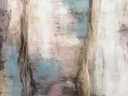 Abstract schilderij met verticale strepen in petrol en roze