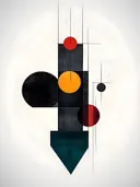 Abstract schilderij met verticale totemvorm in rood en teal