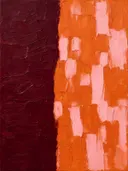 Paletmes abstract schilderij, verticale vlakken in blush en bourgondie