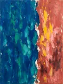 Paletmes abstract schilderij, verticale vlakken in fel jade