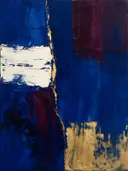 Paletmes abstract schilderij, verticale vlakken in royal blauw