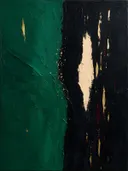 Paletmes abstract schilderij, verticale vlakken in smaragd en zwart