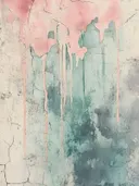 Abstract schilderij met verweerde gebarsten textuur in roze en groen